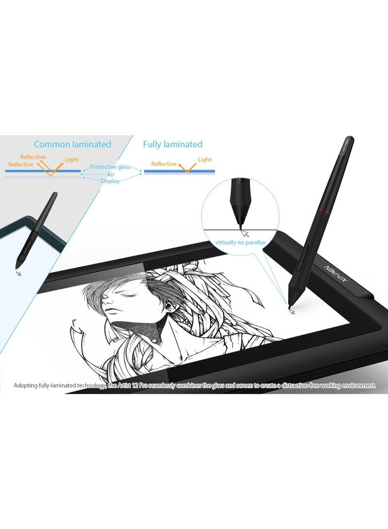 XP-PEN Artist12 Pro 11.6" Drawing Tablet with Screen Pen Display Full-Laminated Graphics Tablet with Tilt Function Battery-Free Stylus and 8 Shortcut Keys(8192 Levels Pen Pressure and 72% NTSC) - Image 5